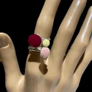 Sterling Silver Ring with Red Pink Cream Enamel Circles